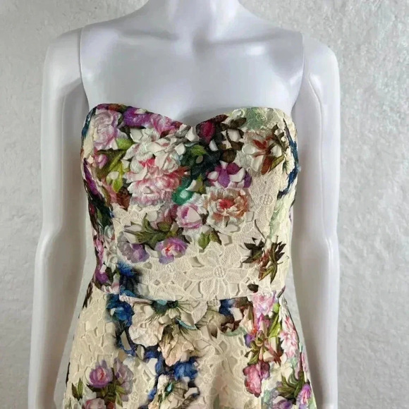 Davids Bridal Womens Strapless Dress 4 Floral Lace Fit & Flare Tea Garden Length - Picture 3 of 16